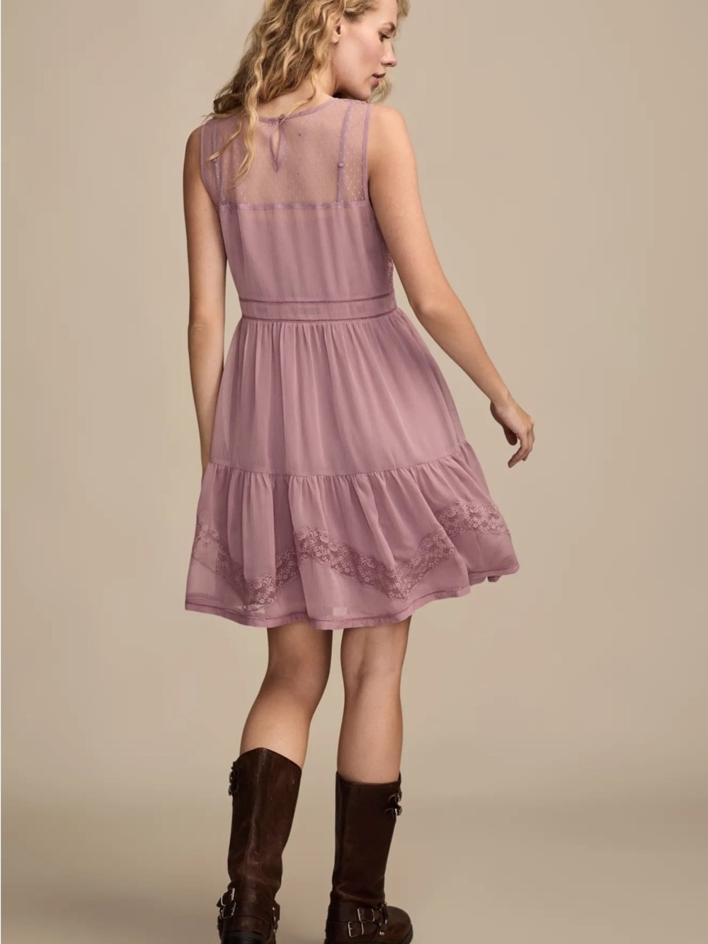 Lucky Brand Mauve shadows mesh tiered mini dress - Picture 3 of 3